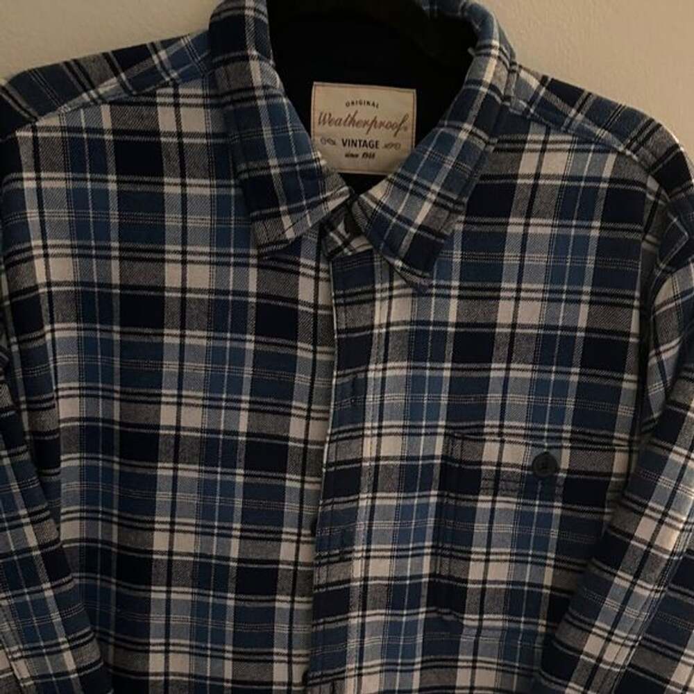 Weatherproof Men's Navy and White Plaid Shirt